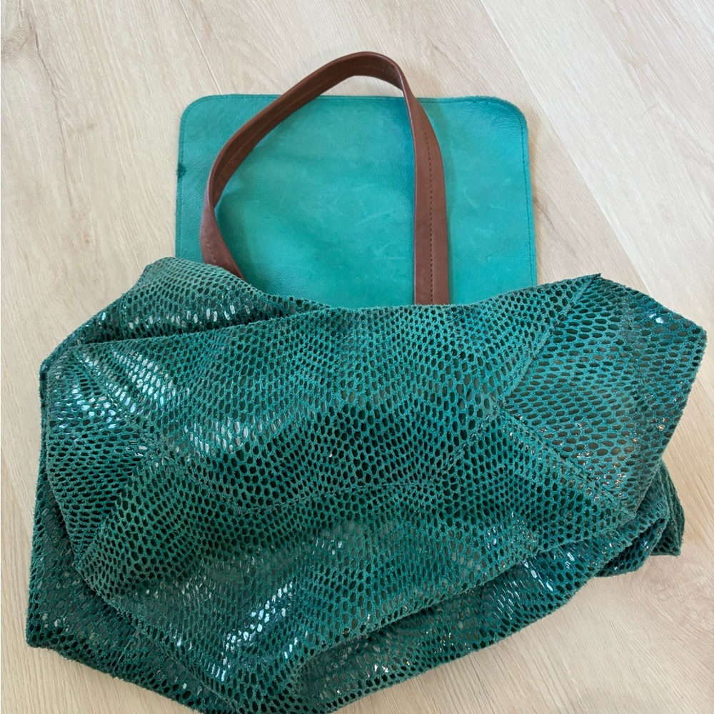 Barely used, Sorial Green and Brown Hobo Bag with Textured Design - Picture 6 of 6